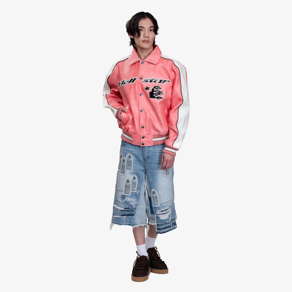 Hellstar x Avirex Mens All Star Leather Jacket in Red