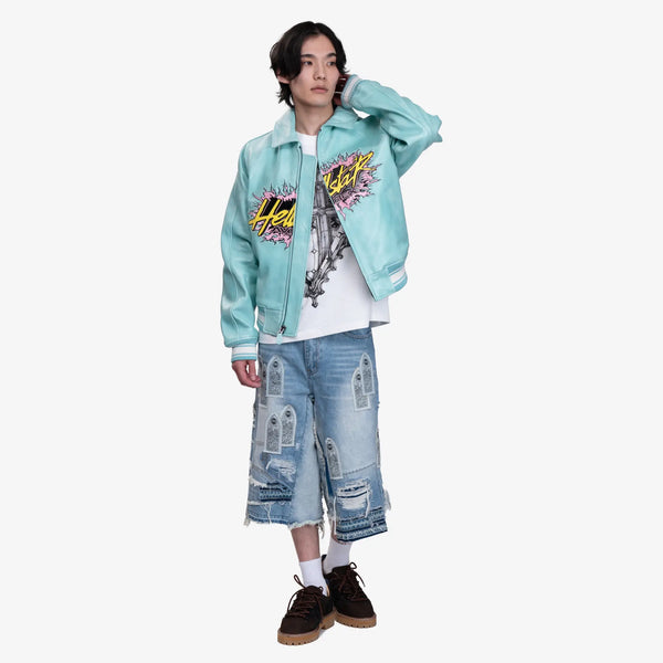 Hellstar x Avirex Mens Icon Leather Jacket in Blue