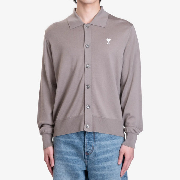 Ami Paris Mens Off White ADC Shirt Collar Cardigan in Ash
