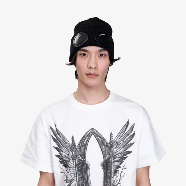 C.P. Company Unisex Cotton Goggle Beanie in Black