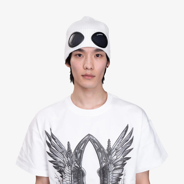 C.P. Company Unisex Cotton Goggle Beanie in Gauze White