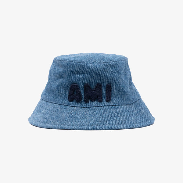 AMI Paris Unisex Denim AMI Bucket Hat in Used Indigo