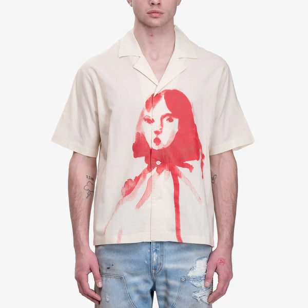 Kidsuper Mens Painted Circus Girl Camp Shirt in Natural