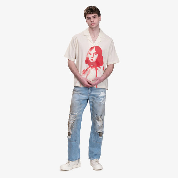 Kidsuper Mens Painted Circus Girl Camp Shirt in Natural