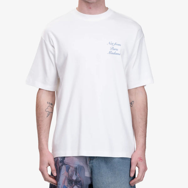 Drôle de Monsieur Mens Le T-Shirt Slogan Cursive in Off White