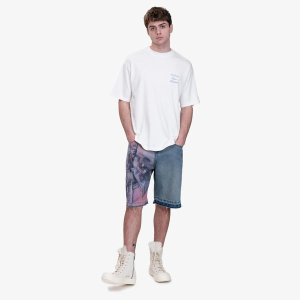 Drôle de Monsieur Mens Le T-Shirt Slogan Cursive in Off White