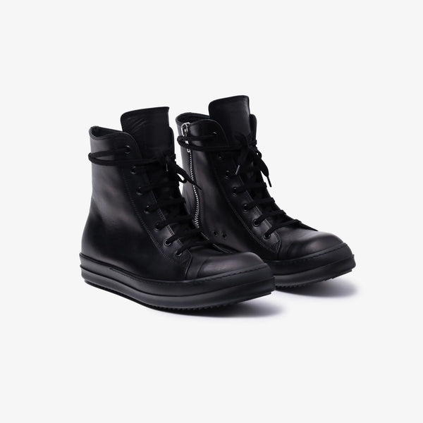 Rick Owens Mens Runway High-Top Sneakers in Black/Black/Black