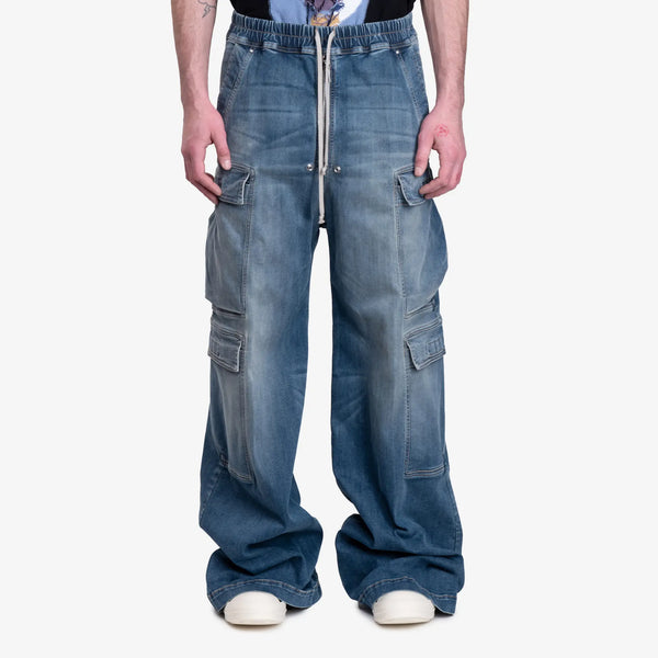 Rick Owens DRKSHDW Womens Double Cargo Jumbo Bela Pants Washed Indigo