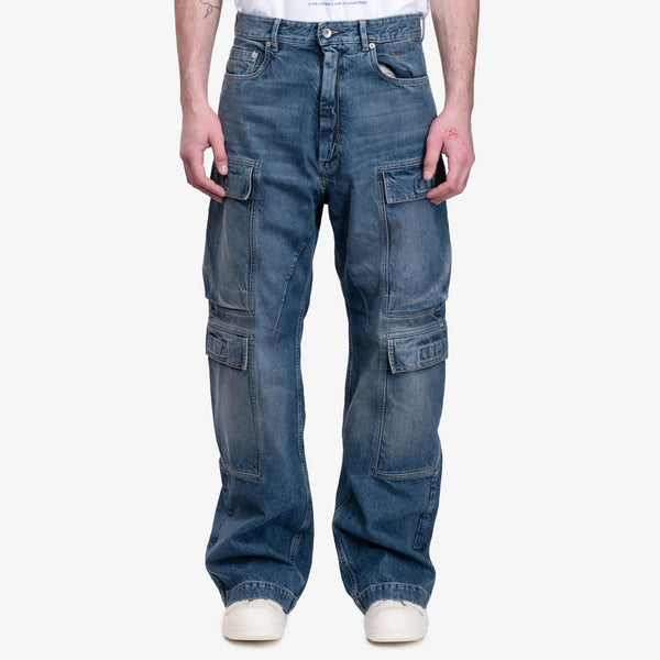 Rick Owens DRKSHDW Mens Douoble Cargo Jeans in Washed Indigo