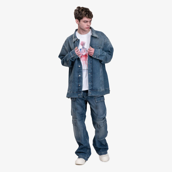 Rick Owens DRKSHDW Mens Douoble Cargo Jeans in Washed Indigo