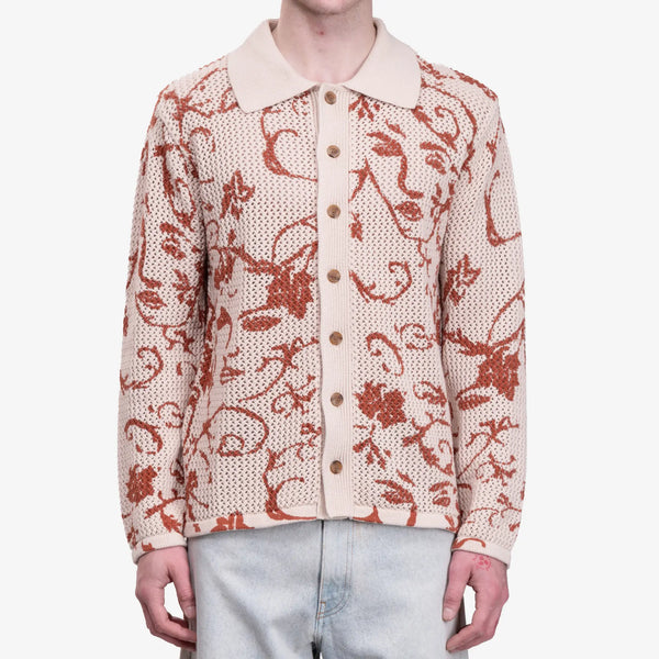 Kidsuper Mens Face Floral Open Knit Top in Cream