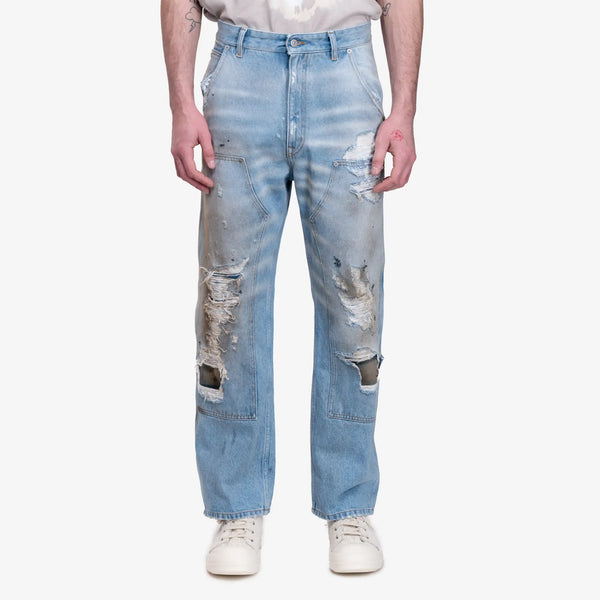 Maison Margiela MM6 Mens Thrashed Carpenter Jeans in Medium Blue