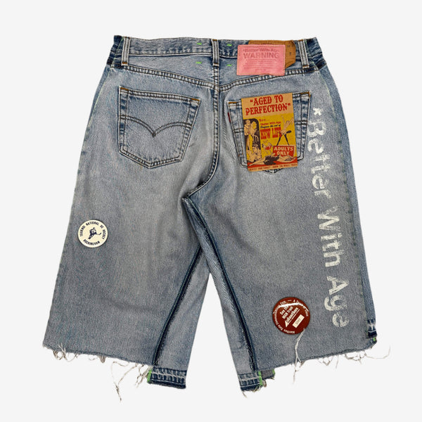 Better with Age Mens Campaign Triple Wide Long Denim Shorts in Indigo