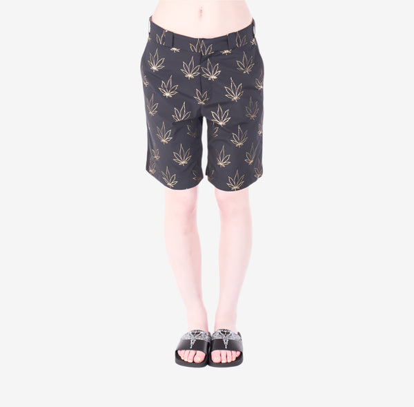 Palm Angels Mens Tuxedo Marihuana Shorts in Black